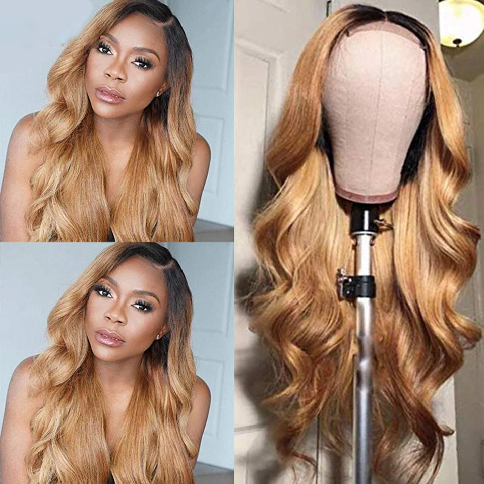 1B/27 Body Wave 4x4 Lace Closure Wig Ombre Color 100% Humanwig virgin remy hair