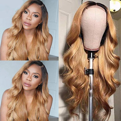1B/27 Body Wave 4x4 Lace Closure Wig Ombre Color 100% Humanwig virgin remy hair