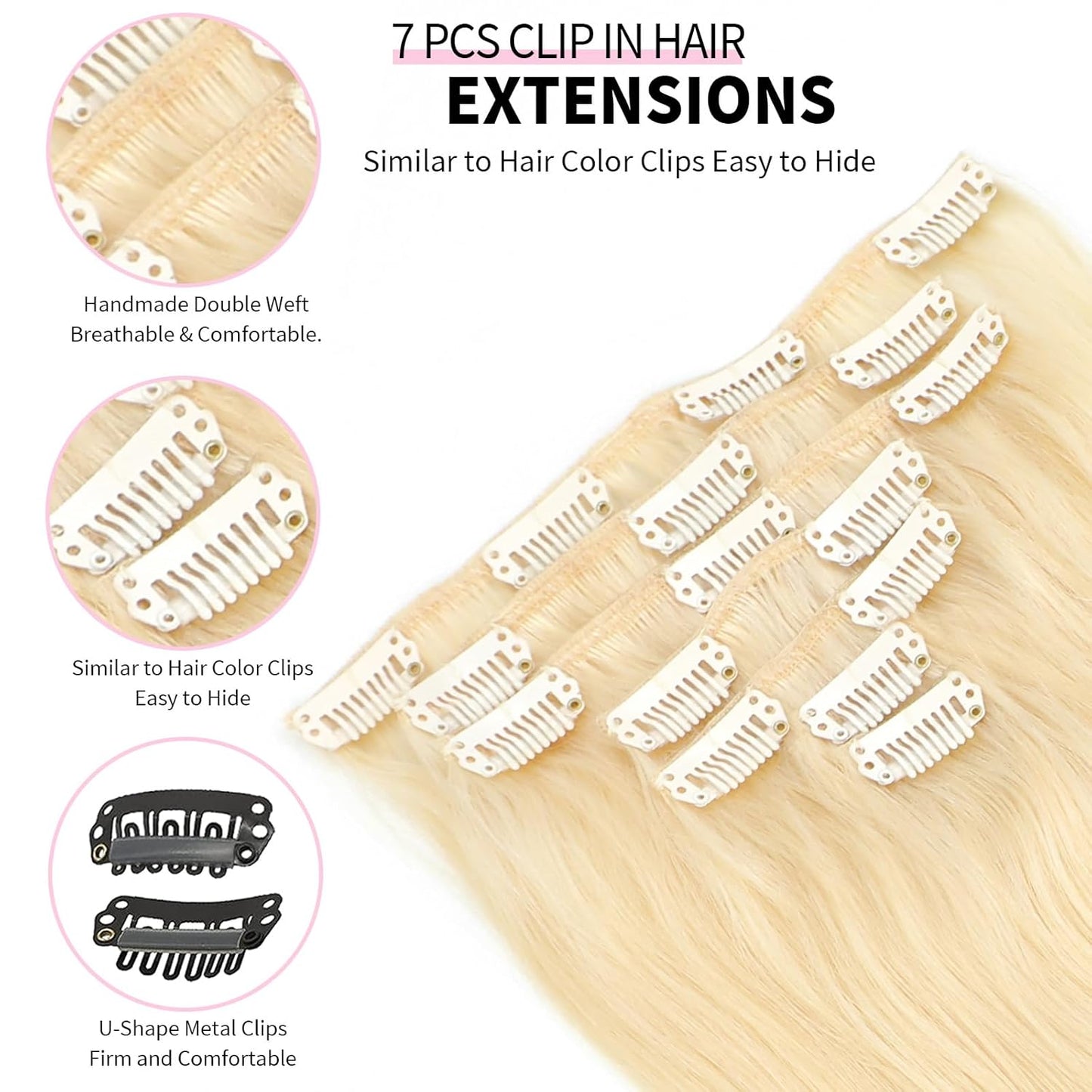 High Quality Clip In Blonde (#613) Straight Hair Extensions 100% Human Hair – Sun-Kissed Blonde, Seamless Blend, Easy Install