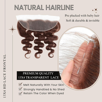 13x4 Lace Frontal Medium Brown (#4) Body Wave Unprocessed 100% Human Hair Lace Frontal – Transparent Lace