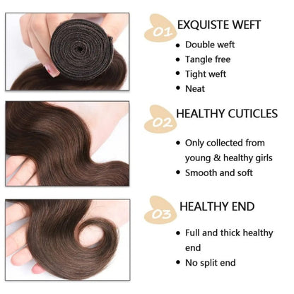 3 Bundles with 13x4 Lace Frontal Body Color #4 Medium Brown Brazilian Virgin Hair