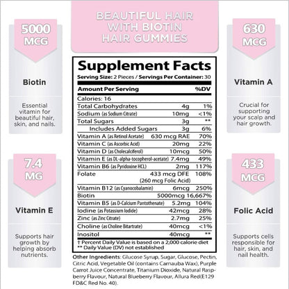  Hair Vitamins Gummies with Biotin