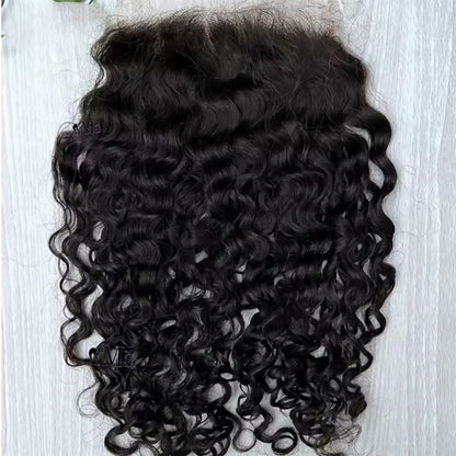 5x5 Transparent Lace Burmese Curl Lace Closure Brazilian Virgin Human Hair | Free Part, Bleached Knots