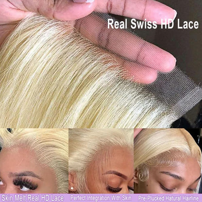 5X5 HD Lace Closure 613 Blonde Human Hair Straight Swiss Lace, Skin-melt Lace, Invisible Lace – Virgin Remy Hair