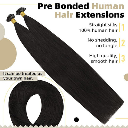 Flat K Tip 100% Premium Human Hair Extension – Straight Black