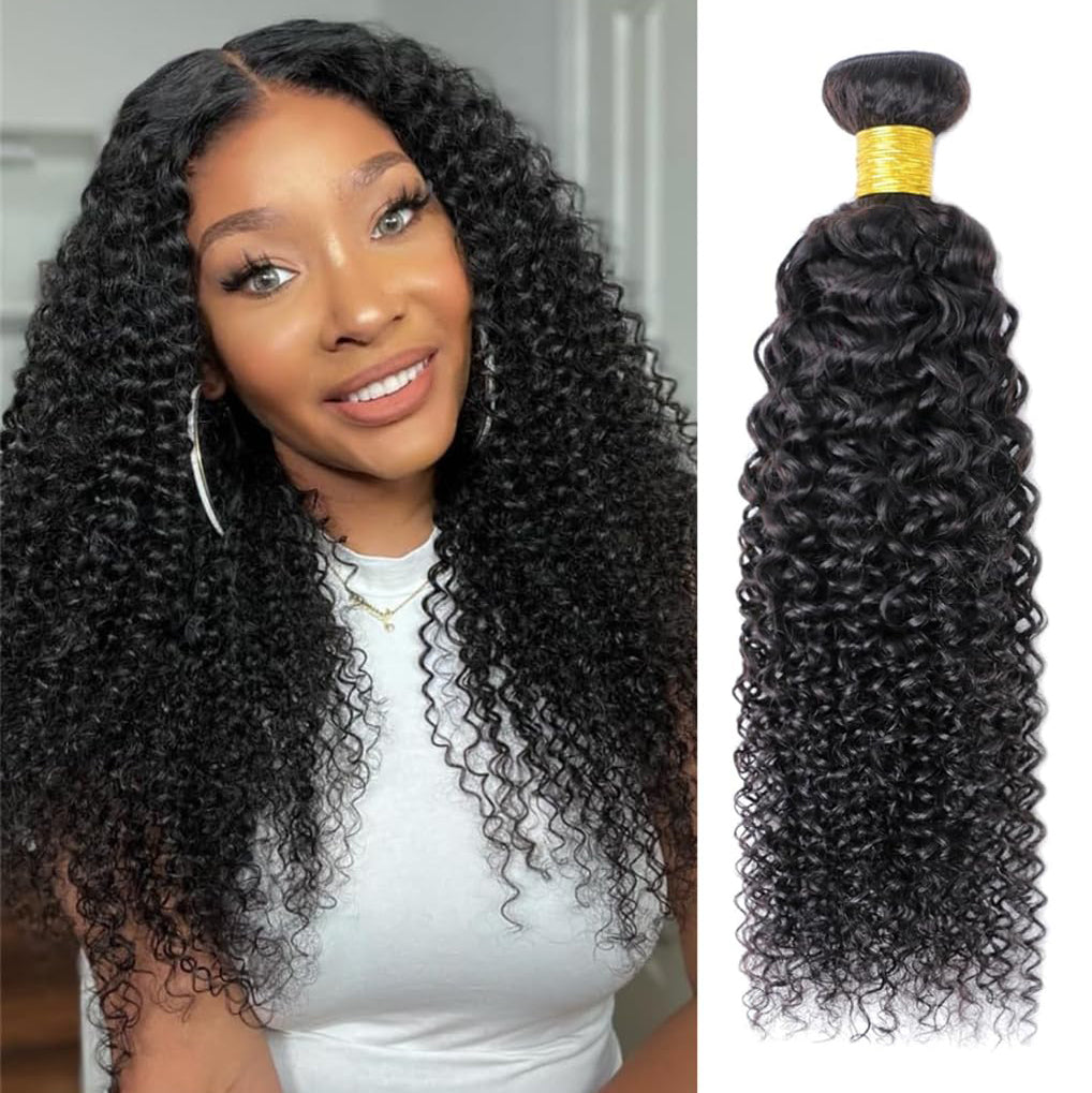 100% Human Hair Bundles - Kinky Curl Natural Black Remy Hair Extensions (8"-30")