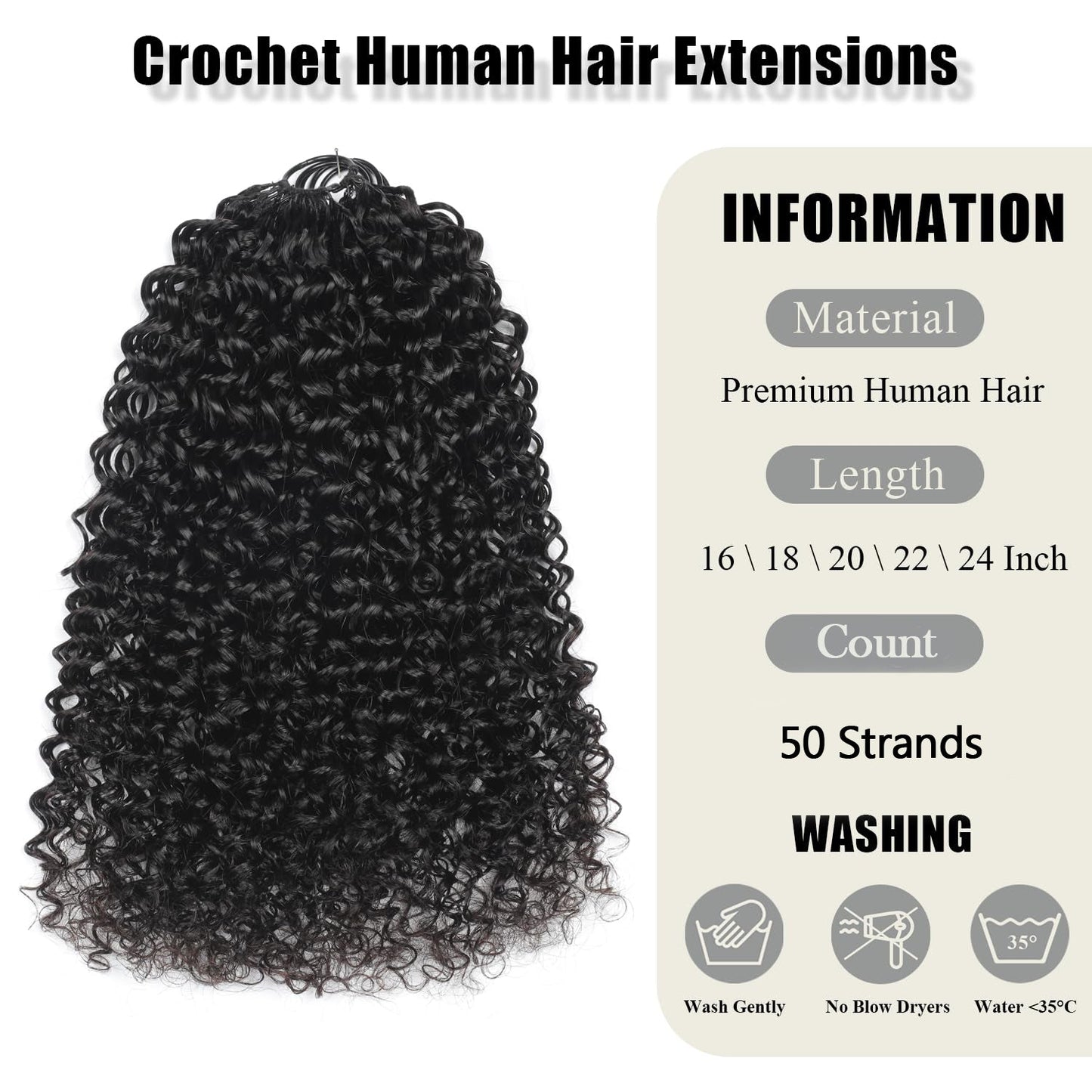 Jerry Curl Crochet 100% Human Hair - Boho Braiding Hair For Miracle Knots (50g/Pack)