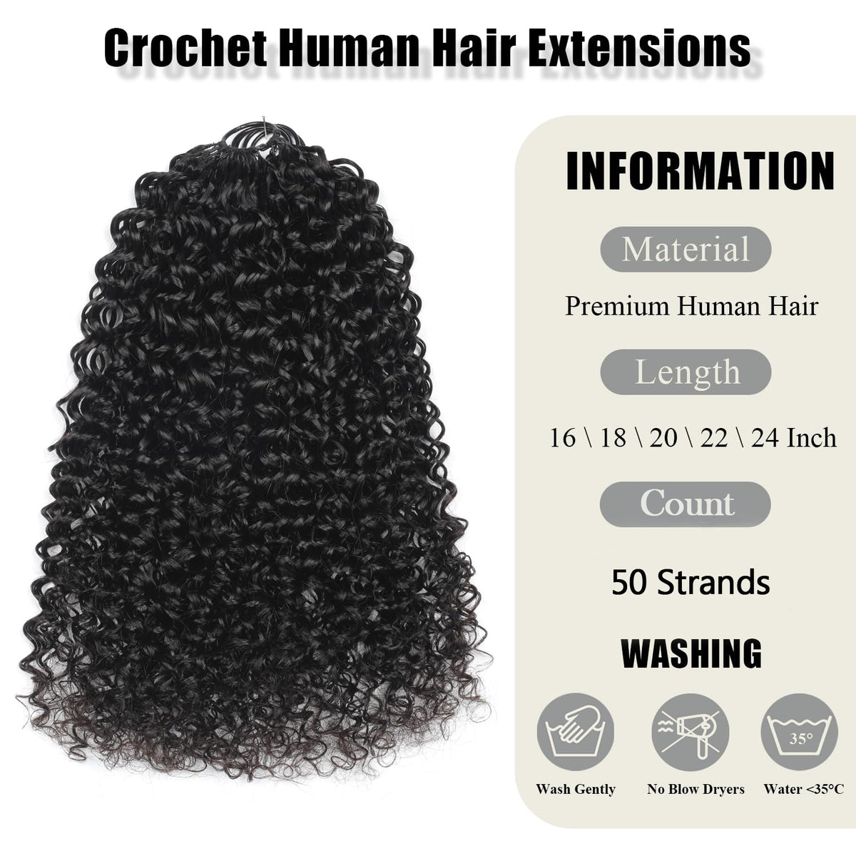 Jerry Curl Crochet 100% Human Hair - Boho Braiding Hair For Miracle Knots (50g/Pack)