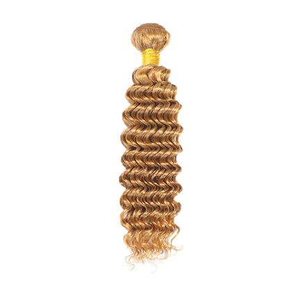 Honey Blonde weft #27 Deep Wave 100% Human HairUnprocessed Brazilian Human Virgin Hair | Single Donor Cuticle Intact Bundles 8"-26"