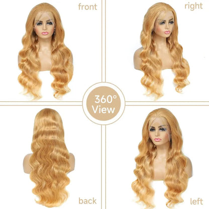 Transparent Lace 13X4 Frontal Wig Color Honey Blonde (#27) Body Wave  200 Density 100 Remy Human Hair Honey Blonde