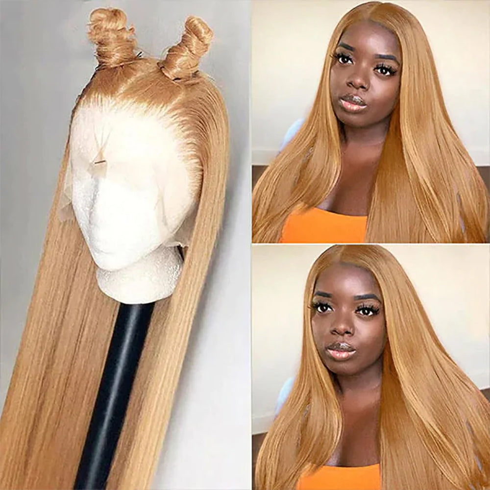 Transparent Lace 13X4 Frontal Wig Color #27 200 density  Remy Human Hair Straight, Body Wave, Deep Wave