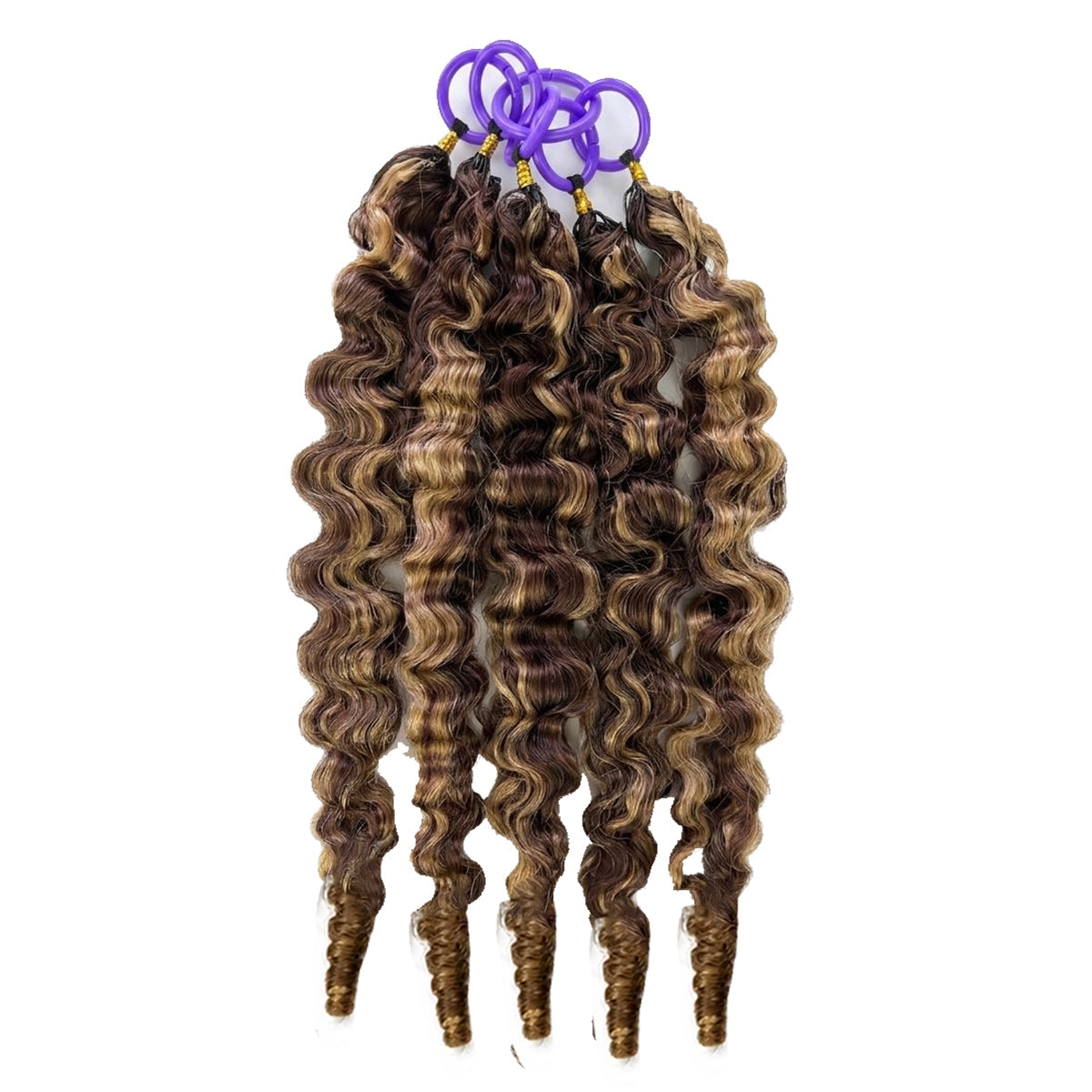 4P27 Burmese Curly With Spiral Ends Crochet 100% Human Hair - Dark Brown to Honey Gold Boho Braiding Hair For Miracle Knots (50g/Pack)
