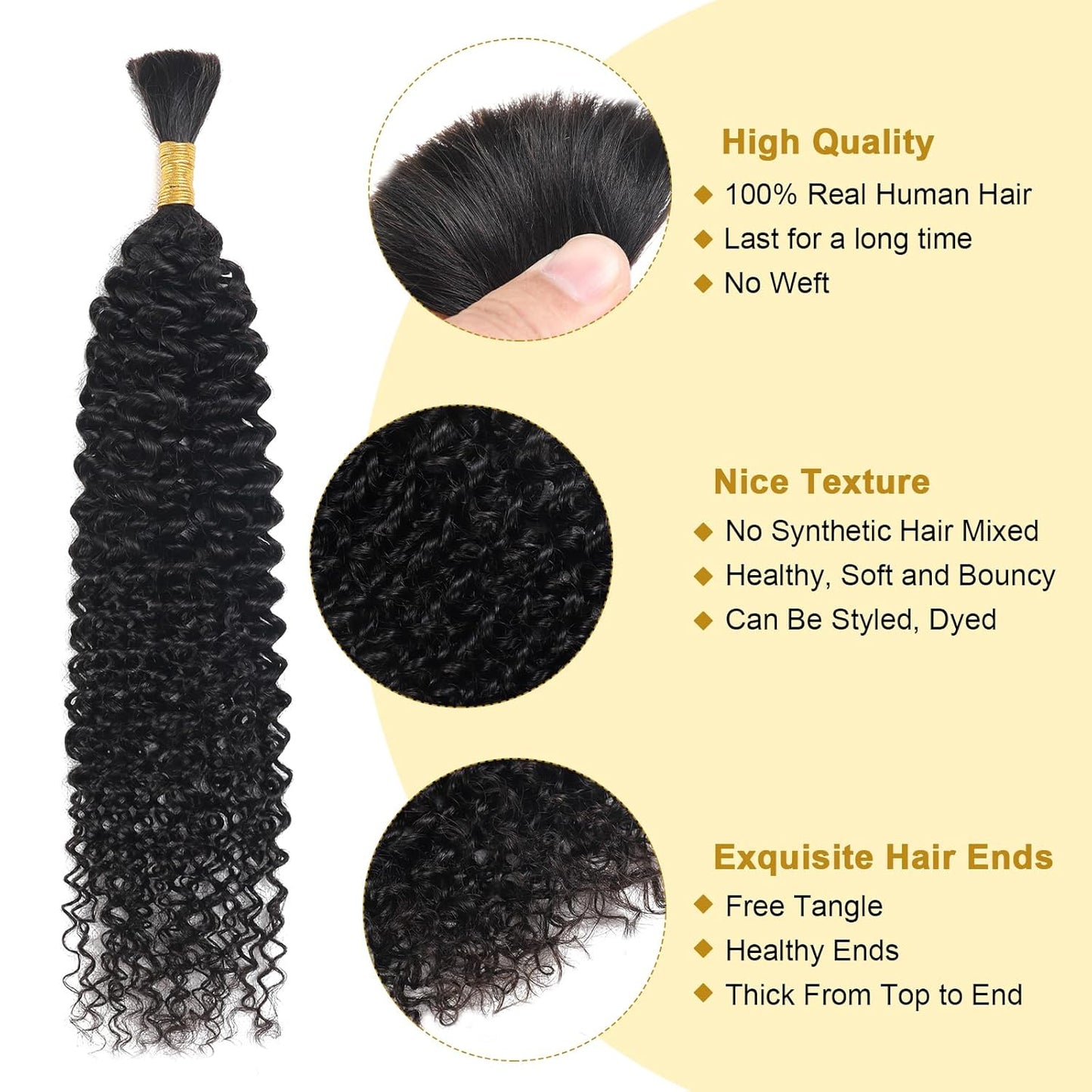 Human Braiding Hair Jerry Curl Bulk Hair Extensions 100g/Bundle Color Natural Black, Burgundy, 33#, 1B/99J