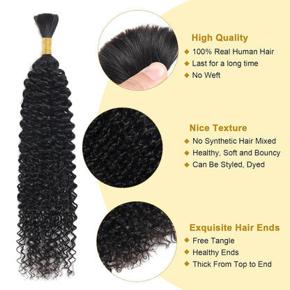 Human Braiding Hair Jerry Curl Bulk Hair Extensions 100g/Bundle Color Natural Black, Burgundy, 33#, 1B/99J