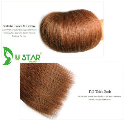 100% Auburn (#33) Straight Human Hair Bundles | Vibrant Color & Silky Smooth | Single Donor Cuticle Intact 100g