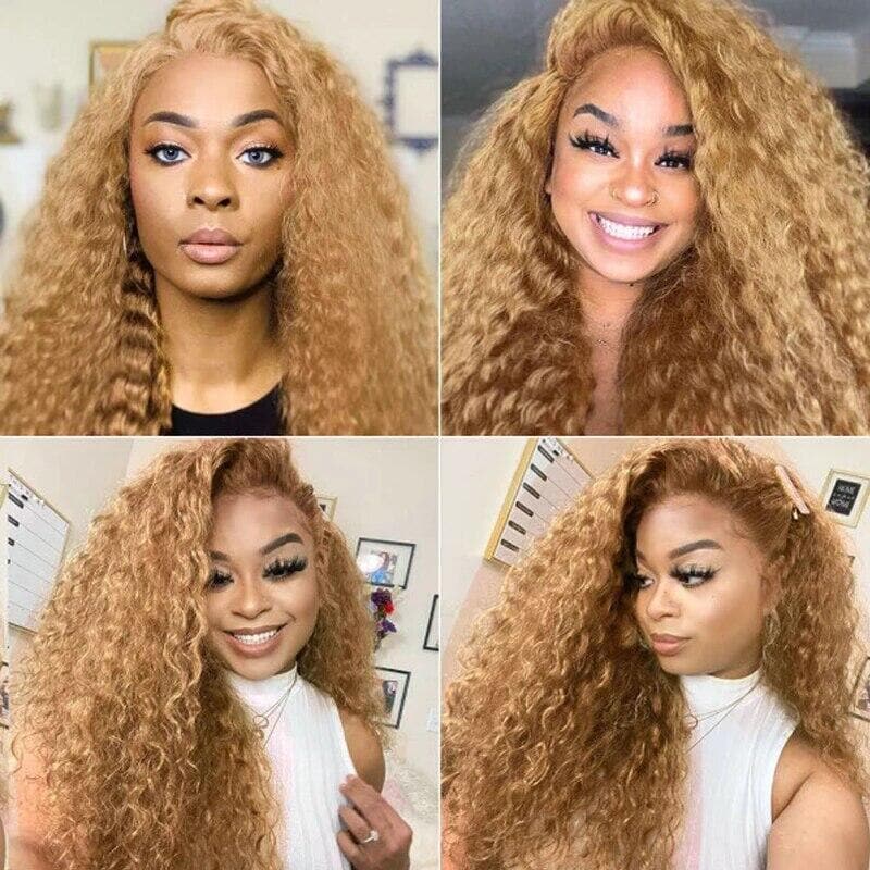 HD Lace 5X5  Closure Wig Color Honey Blonde (#27) Deep Wave  Human Hair Wig