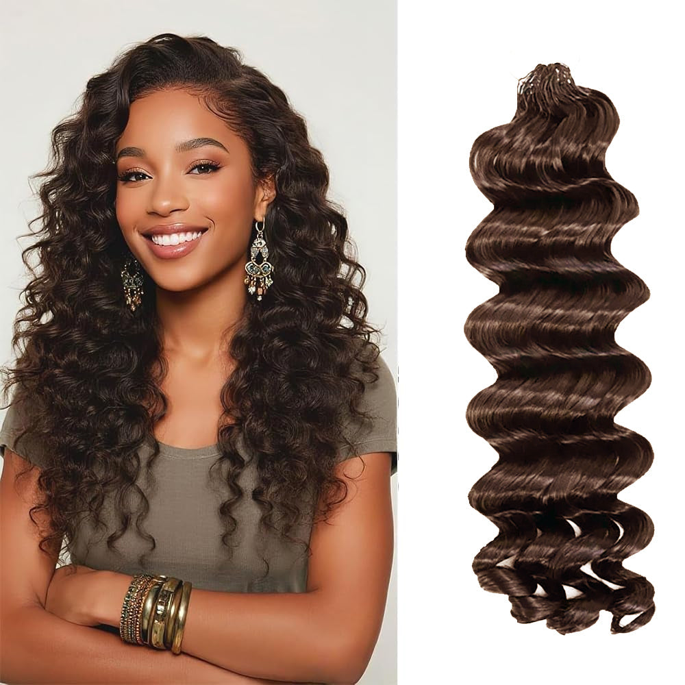 #4 Deep Wave Crochet 100% Human Hair - #4 Brown Boho Braiding Hair For Miracle Knots (50g/Pack)