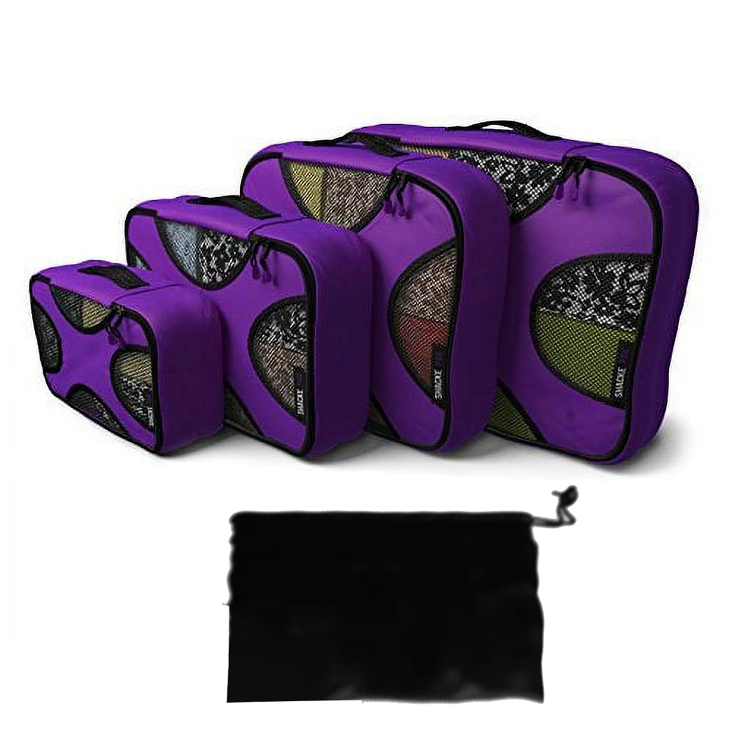 Travel Orchid Purple Mesh 5 Set Packing Cube Organizers With Laundry Bag