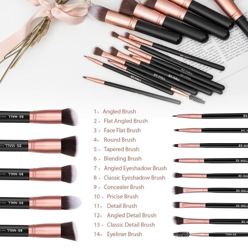 BS-MALL 14 Pcs Makeup Brushes  Set Rose Golden With Case Premium Synthetic Brushes