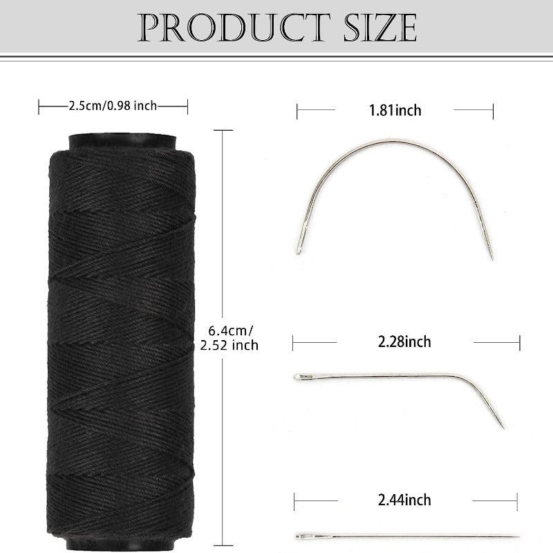 Weaving Needle Combo Deal Black Thread with 10pcs Needle for Making Wig Sewing Hair Weft Hair Weave Extension, Big Medium and Small C J Shape Curved Needle I Needle (3 Thread Black + 9 Needle)