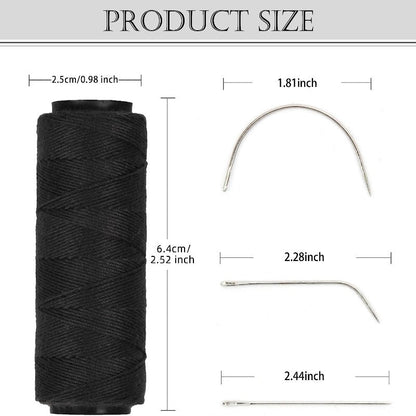 Weaving Needle Combo Deal Black Thread with 10pcs Needle for Making Wig Sewing Hair Weft Hair Weave Extension, Big Medium and Small C J Shape Curved Needle I Needle (3 Thread Black + 9 Needle)