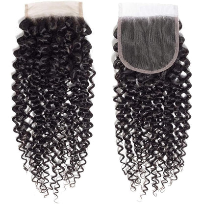 4x4 Lace Transparent Lace Closure Jerry Curl Virgin Natural Human Hair | Natural Color, Free Part