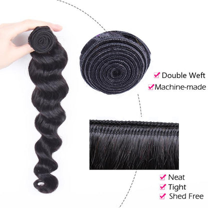 3 Bundles With 13x4 Lace Frontal Loose Wave Natural Black Brazilian Virgin Hair