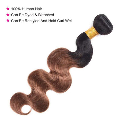 Ombre 1B/30 Body Wave 100% Human Hair Bundles | Black to Auburn Two-Tone Gradient