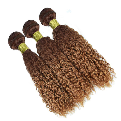 Ombre Brown & Auburn (4/30) Jerry Curl 100% Virgin Human Hair Bundles | Warm Two-Tone Curls
