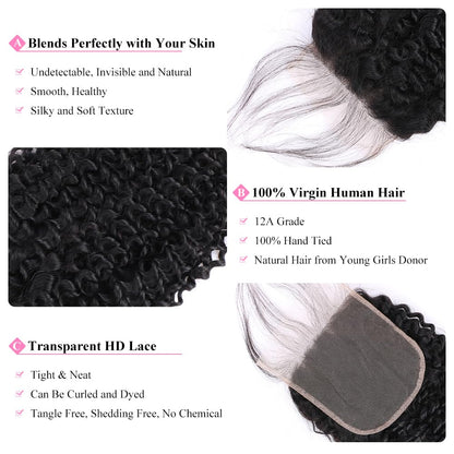 5x5 Transparent Lace Closure Burmese Curl Natural Color Human Hair | Bleached Knots, Free Part
