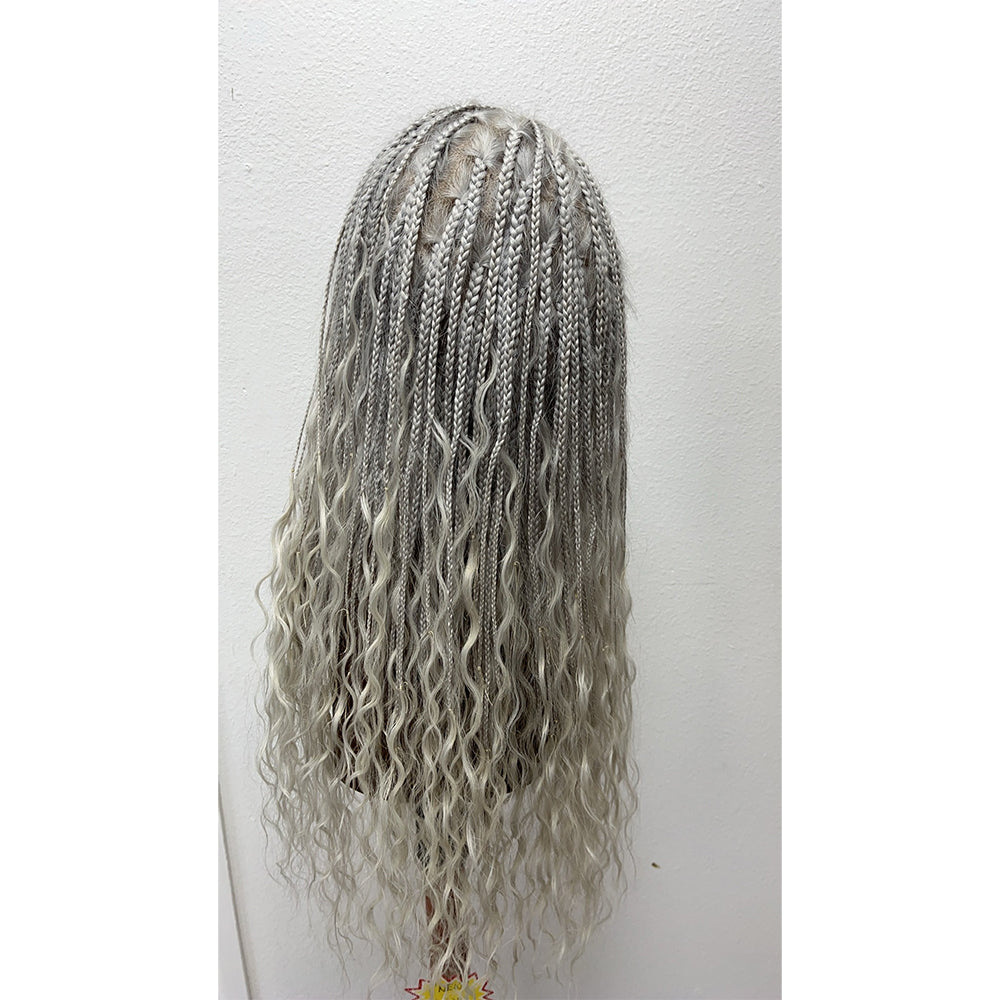 Beyonce Style Silver Grey Braided Wigs 100% Human Hair 24 Inch
