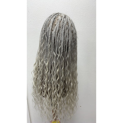 Beyonce Style Silver Grey Braided Wigs 100% Human Hair 24 Inch