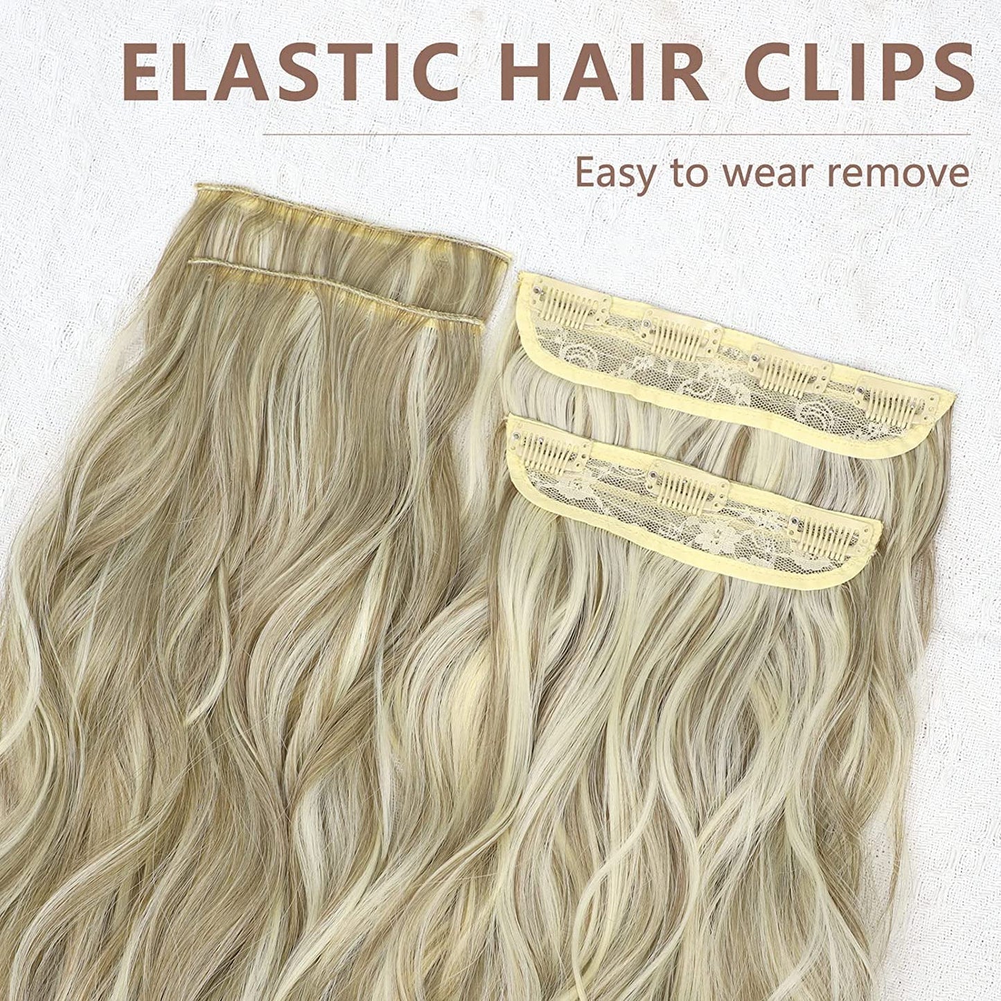 Clip in Long Wavy Synthetic Hair Extension 24 Inch 4PCS 220g Thick Hairpieces Fiber Double Weft Hair for Women – 23 Colors