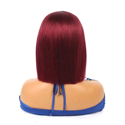99J Burgundy Straight Short Bob Wig – 10 Inch Human Hair