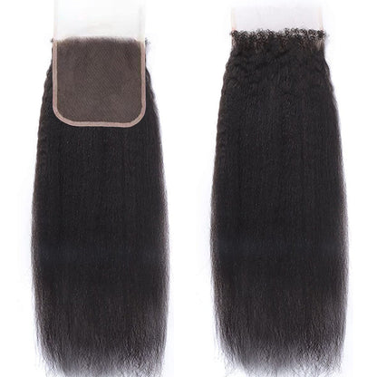 3 Bundles with 5x5 HD Lace Closure Kinky Straight 100% Virgin Human Hair