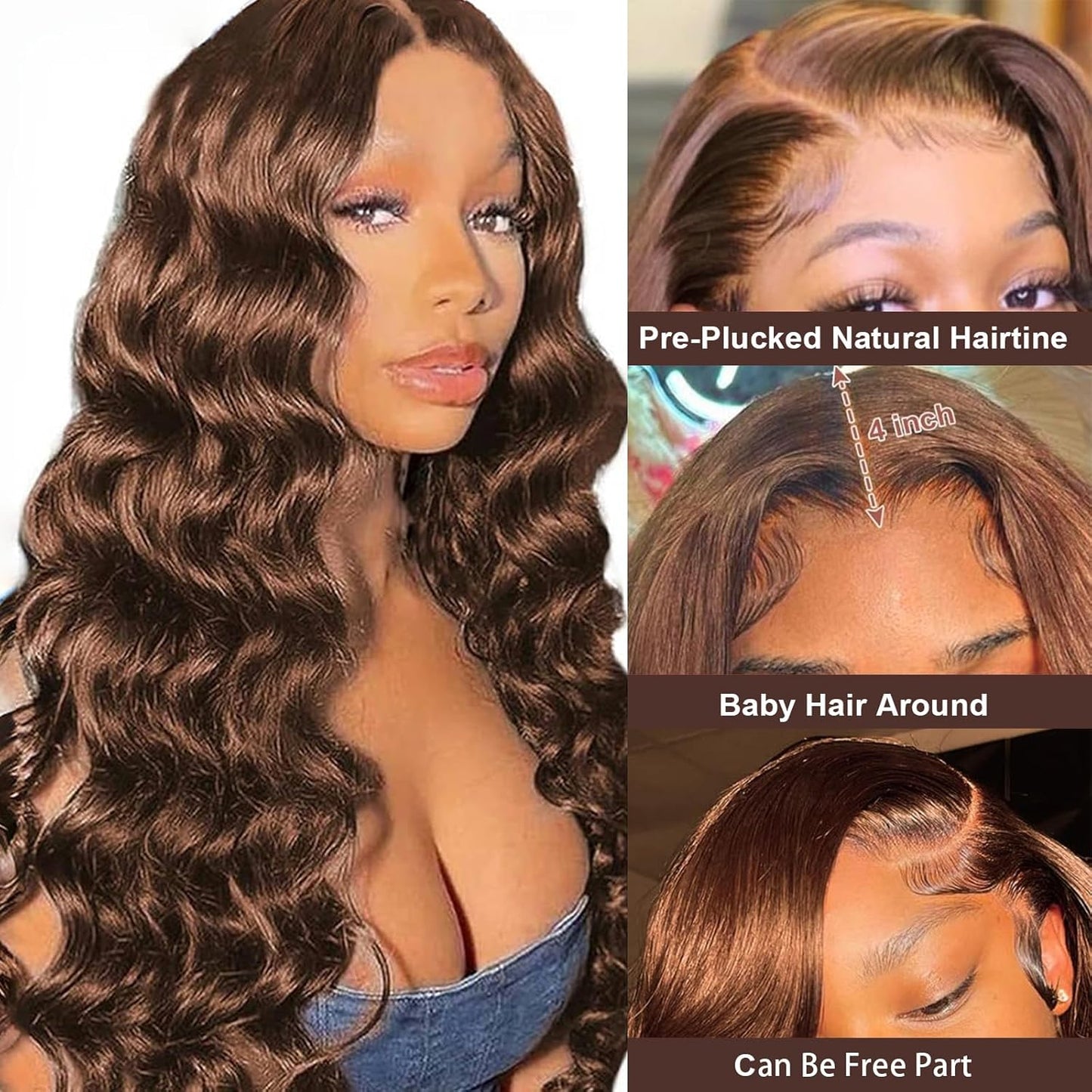 Chocolate Brown Loose Wave Wig – 13x4 Transparent Lace Front #4 100% Virgin Human Hair