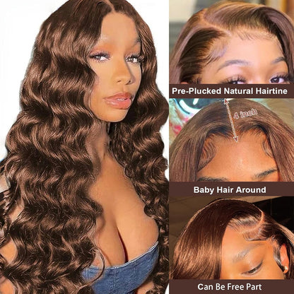 Chocolate Brown Loose Wave Wig – 13x4 Transparent Lace Front #4 100% Virgin Human Hair