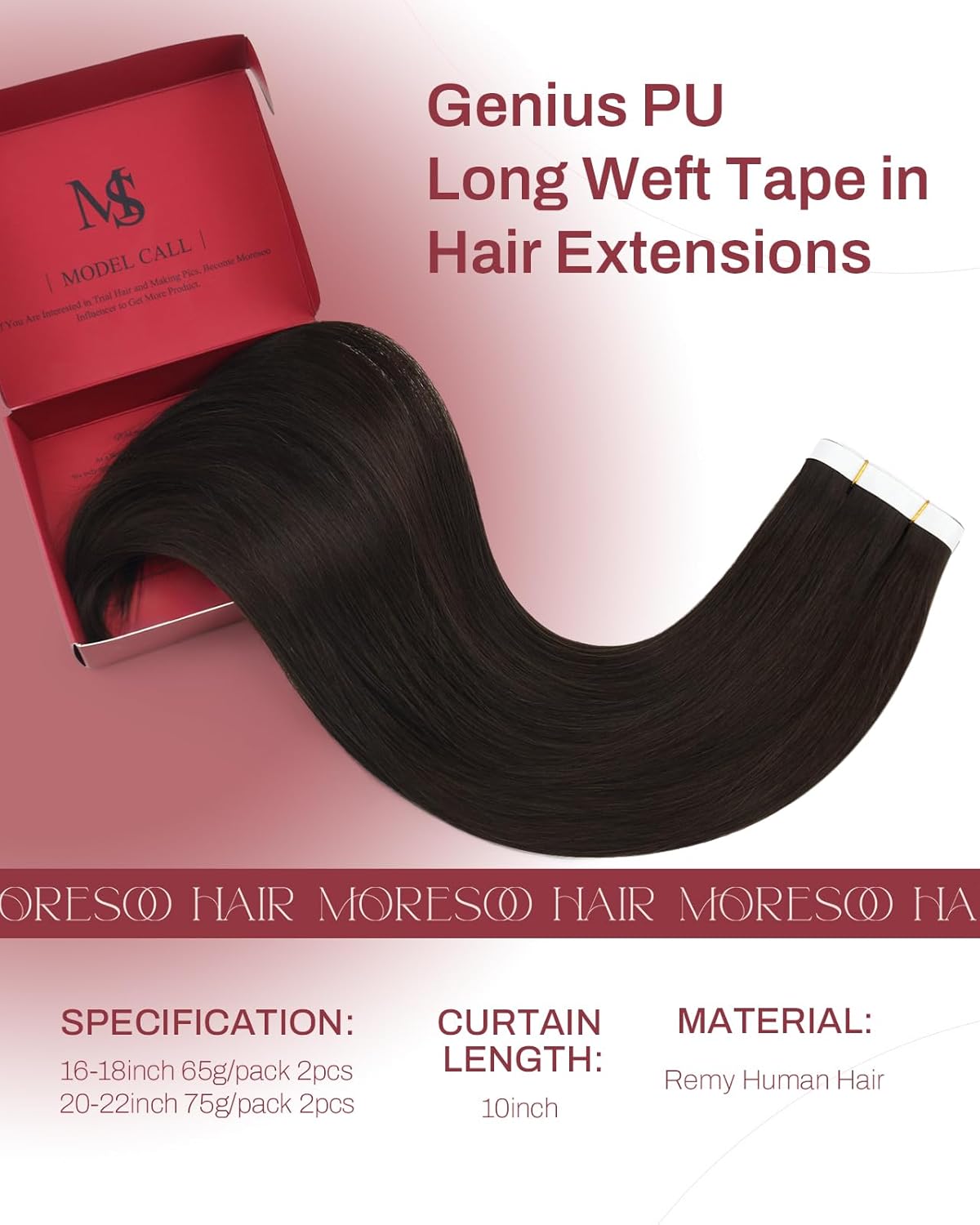 Premium Tape-in  Dark Brown Straight Human Hair  Color #2– 20Pcs/Pack,  No Tangle, Seamless Blend