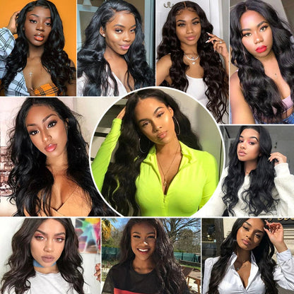 4x4 Lace wig Body Wave Transparent Lace 100% Human Hair natural black free part