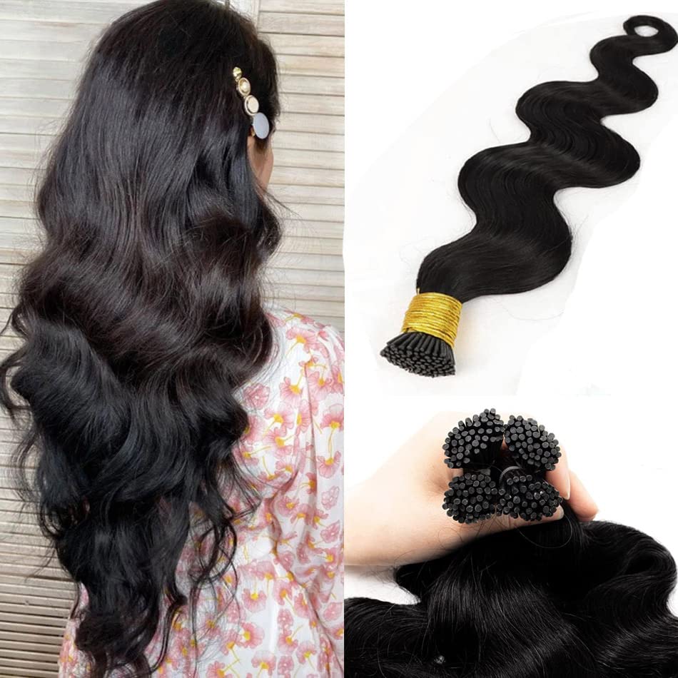 I-tip Premium Hair Extensions Natural Black Body Wave – 100% Human Hair, Pre-Bonded, 18"-24"