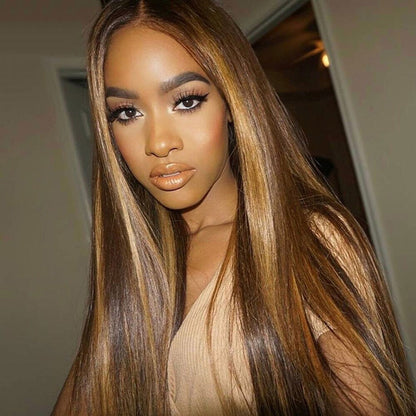 Straight Highlight Human Hair Wig honey blonde ombre