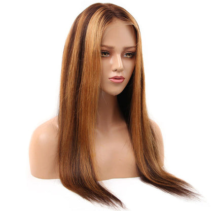 Straight Highlight Human Hair Wig honey blonde ombre