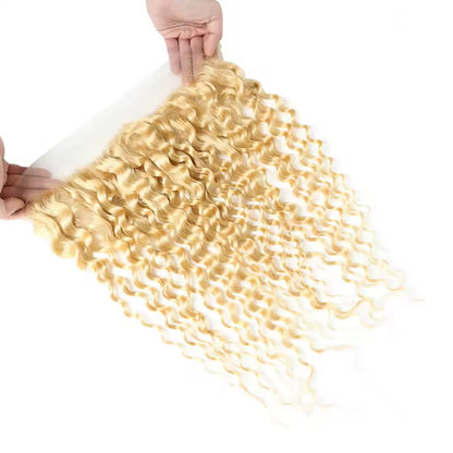 13x6 HD Lace Frontal 613 Blonde Deep Wave 100% Human Hair Swiss Lace, Skin-melt Lace, Invisible Lace – Wider Part