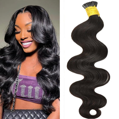 I-tip Premium Hair Extensions Natural Black Body Wave – 100% Human Hair, Pre-Bonded, 18"-24"