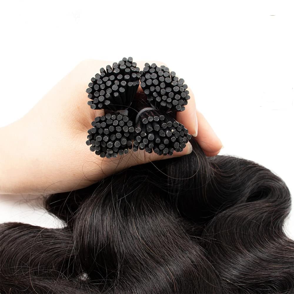 I-tip Premium Hair Extensions Natural Black Body Wave – 100% Human Hair, Pre-Bonded, 18"-24"