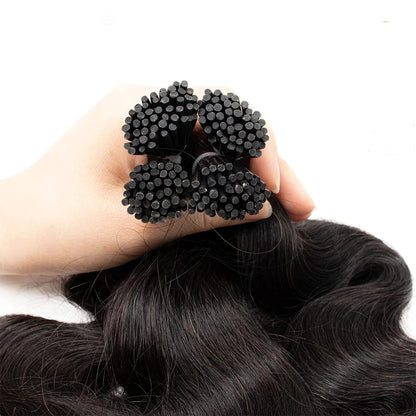 I-tip Premium Hair Extensions Natural Black Body Wave – 100% Human Hair, Pre-Bonded, 18"-24"