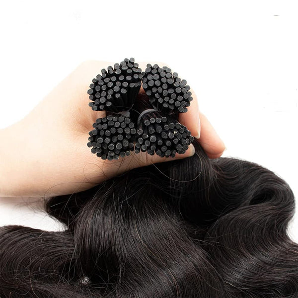 I-tip Premium Hair Extensions Natural Black Body Wave – 100% Human Hair, Pre-Bonded, 18"-24"