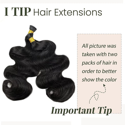 I-tip Premium Hair Extensions Natural Black Body Wave – 100% Human Hair, Pre-Bonded, 18"-24"