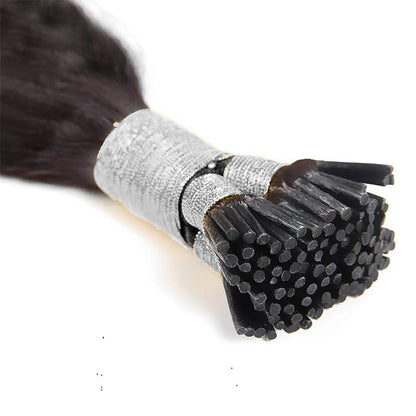 I-tip Double Drawn Hair Extensions Natural Black Straight – 100% Human Hair, Fuller & Thicker, 18"-24"