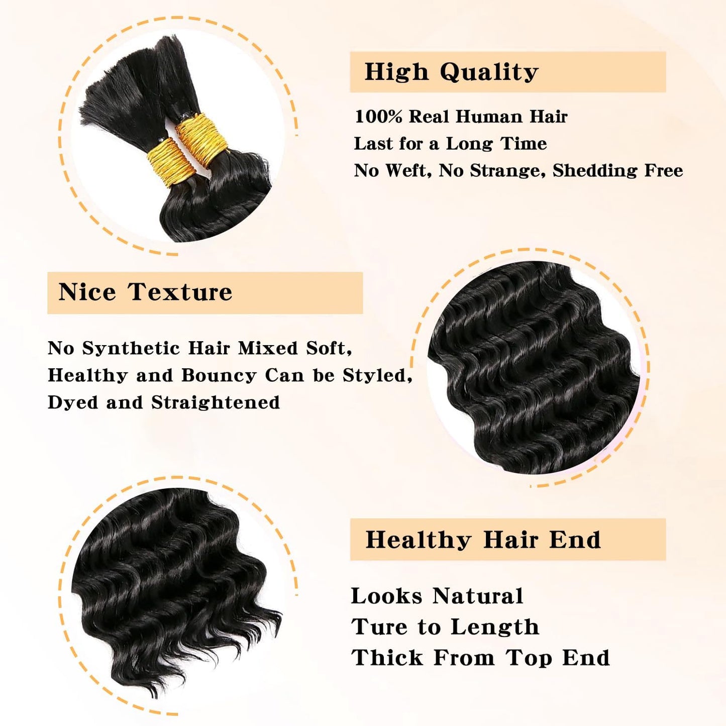 100% Human Hair Boho Braiding Hair - Deep Wave Natural Black 100g/Bundle